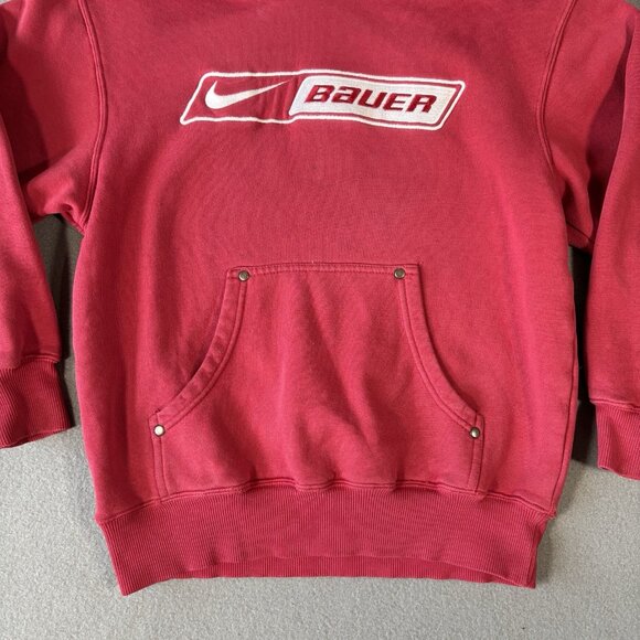 Vintage Nike Bauer Hockey Hoodie Youth S Red Sweatshirt Center Swoosh 90s Y2K - Picture 3 of 15